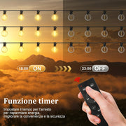 Catena Luminosa da Esterno – 15 Metri con Telecomando e 19 Lampadine LED