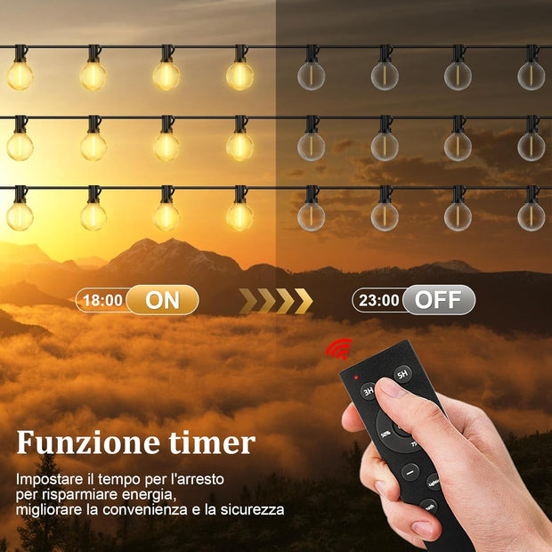 Catena Luminosa da Esterno – 15 Metri con Telecomando e 19 Lampadine LED