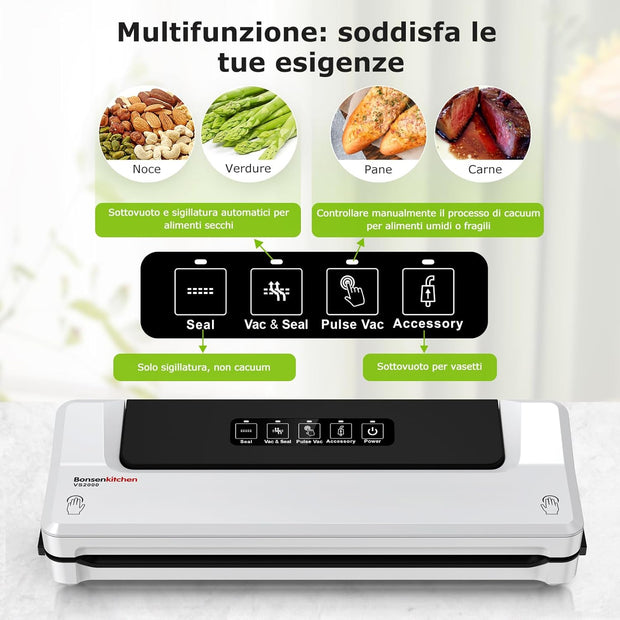 Bonsenkitchen Macchina Sottovuoto per Alimenti 4 in 1