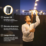 Catena Luminosa da Esterno – 15 Metri con Telecomando e 19 Lampadine LED