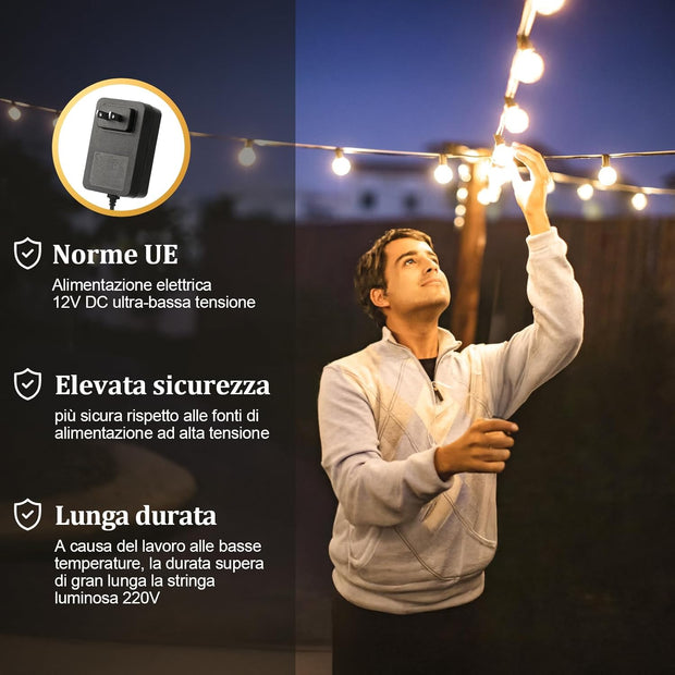 Catena Luminosa da Esterno – 15 Metri con Telecomando e 19 Lampadine LED
