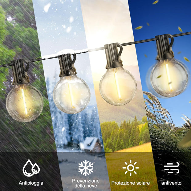 Catena Luminosa da Esterno – 15 Metri con Telecomando e 19 Lampadine LED